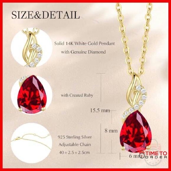 14K Gold Teardrop Pendant Necklace with Diamond & Birthstone 18" Chain - Picture 3 of 8